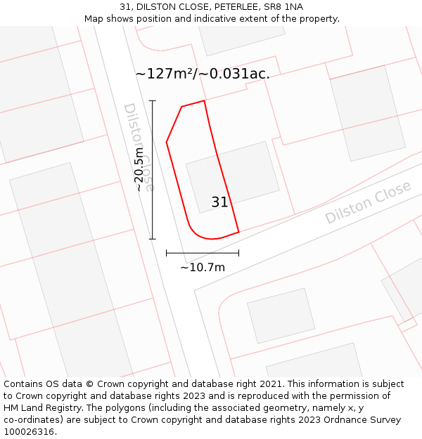 31, DILSTON CLOSE, PETERLEE, SR8 1NA: Plot and title map