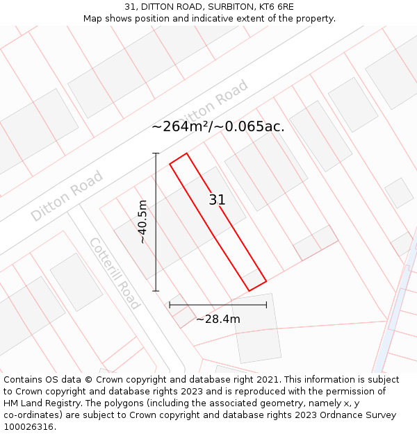 31, DITTON ROAD, SURBITON, KT6 6RE: Plot and title map