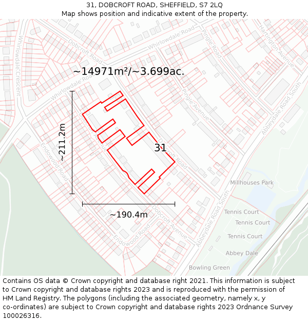 31, DOBCROFT ROAD, SHEFFIELD, S7 2LQ: Plot and title map