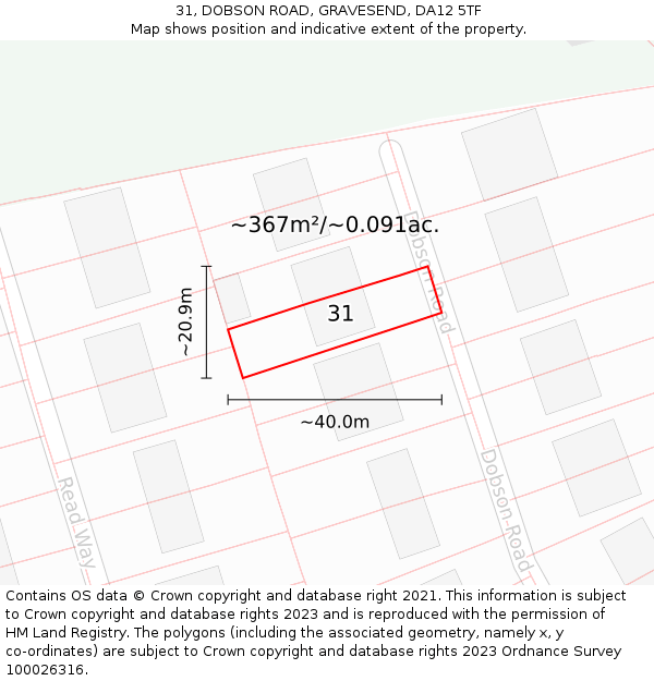 31, DOBSON ROAD, GRAVESEND, DA12 5TF: Plot and title map