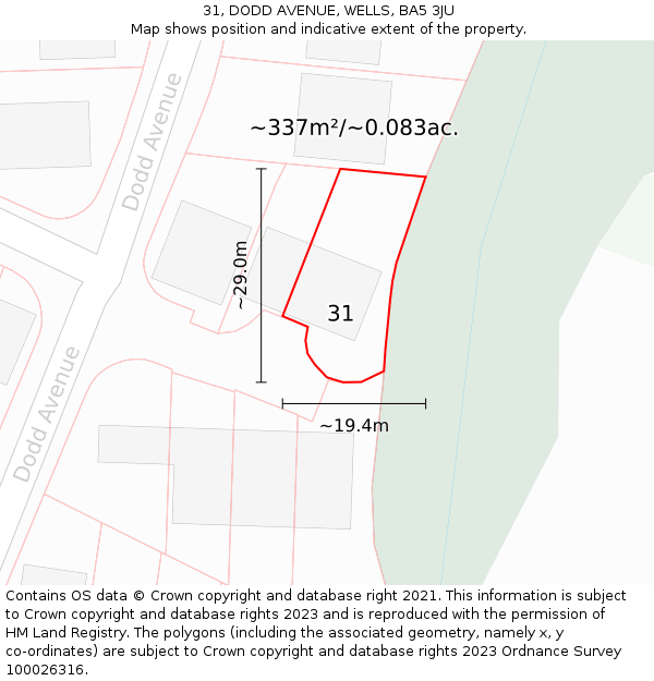 31, DODD AVENUE, WELLS, BA5 3JU: Plot and title map