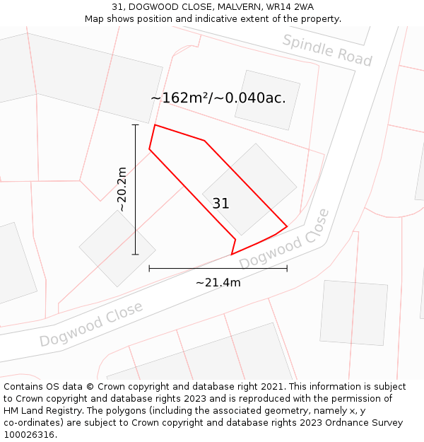 31, DOGWOOD CLOSE, MALVERN, WR14 2WA: Plot and title map