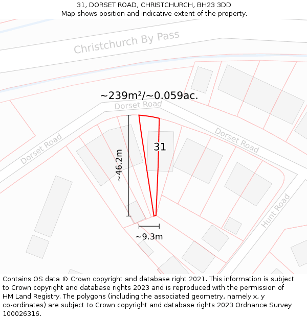 31, DORSET ROAD, CHRISTCHURCH, BH23 3DD: Plot and title map