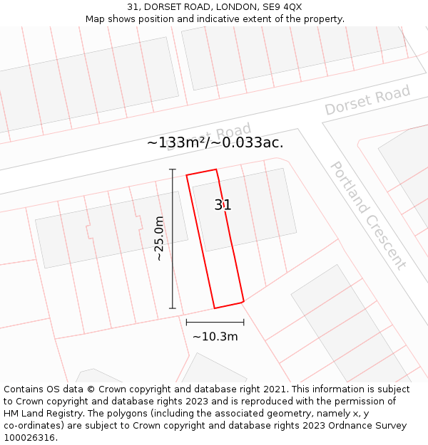 31, DORSET ROAD, LONDON, SE9 4QX: Plot and title map
