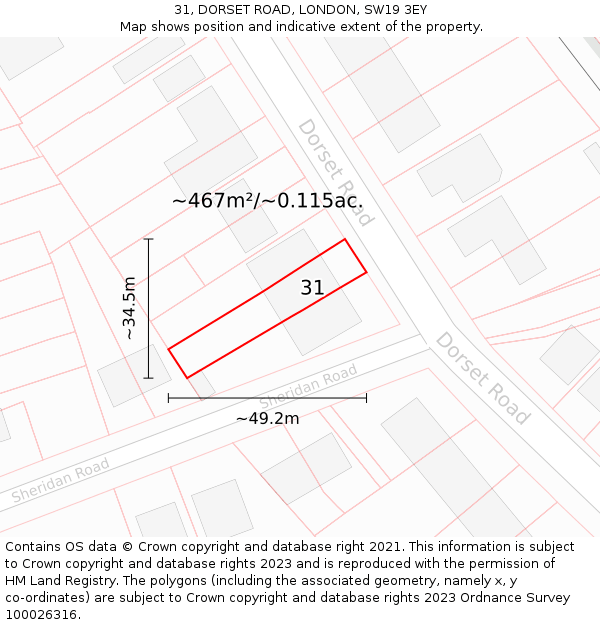 31, DORSET ROAD, LONDON, SW19 3EY: Plot and title map