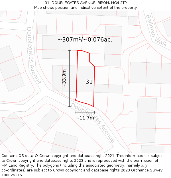 31, DOUBLEGATES AVENUE, RIPON, HG4 2TP: Plot and title map
