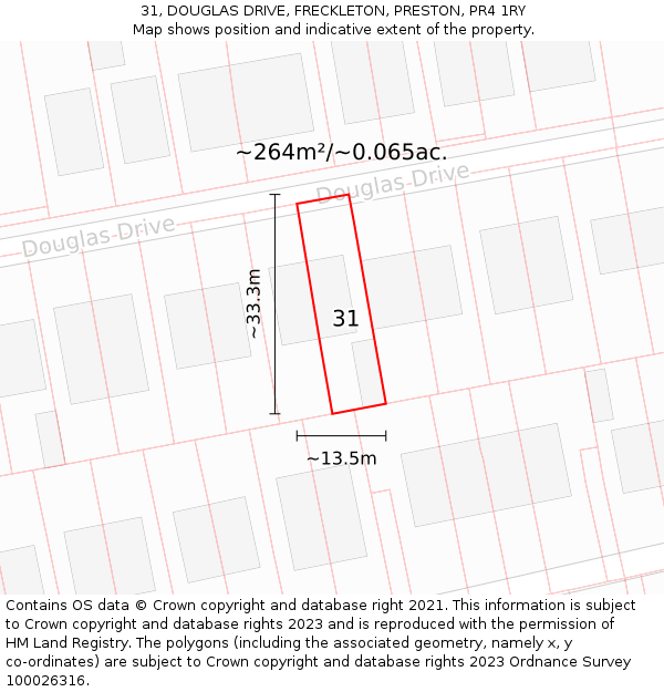 31, DOUGLAS DRIVE, FRECKLETON, PRESTON, PR4 1RY: Plot and title map