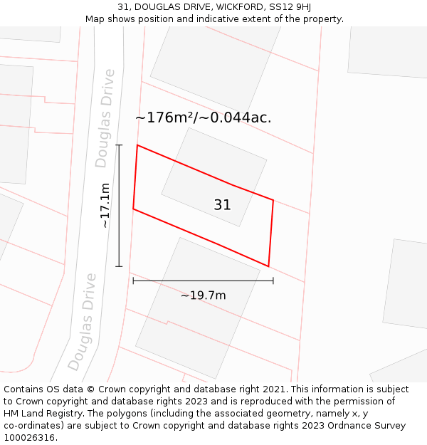 31, DOUGLAS DRIVE, WICKFORD, SS12 9HJ: Plot and title map