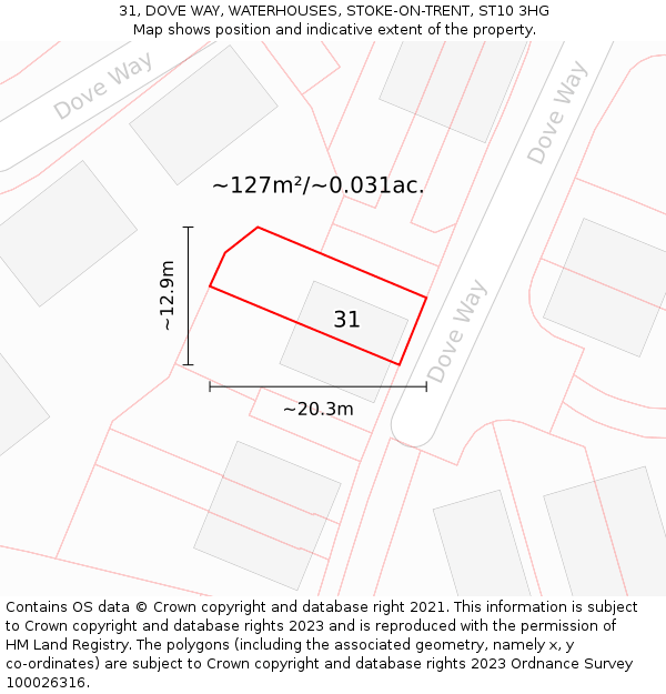 31, DOVE WAY, WATERHOUSES, STOKE-ON-TRENT, ST10 3HG: Plot and title map