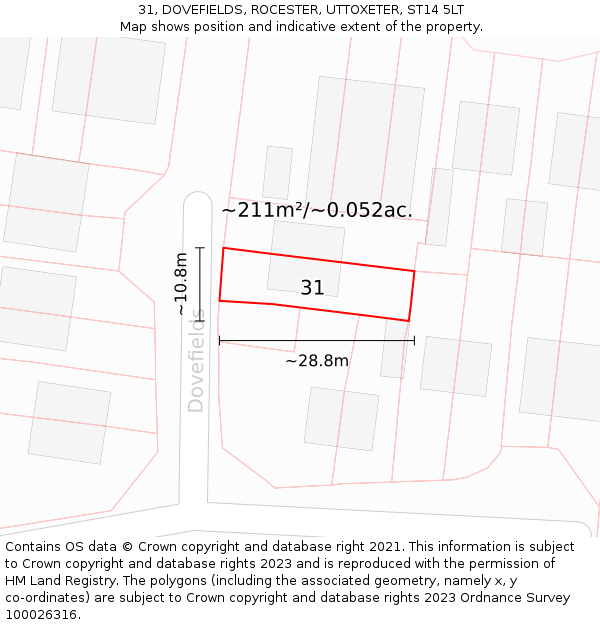 31, DOVEFIELDS, ROCESTER, UTTOXETER, ST14 5LT: Plot and title map