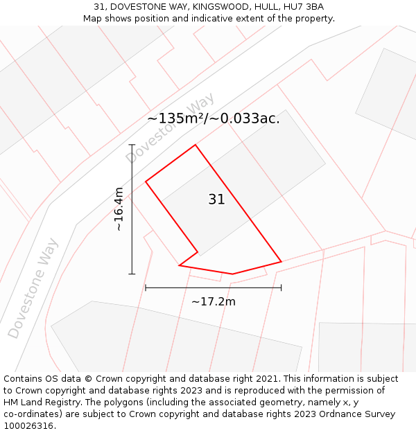 31, DOVESTONE WAY, KINGSWOOD, HULL, HU7 3BA: Plot and title map