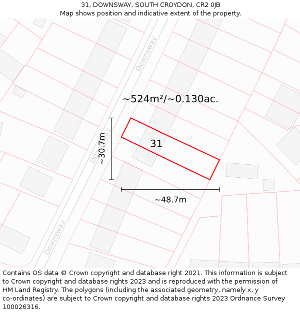 31, DOWNSWAY, SOUTH CROYDON, CR2 0JB: Plot and title map