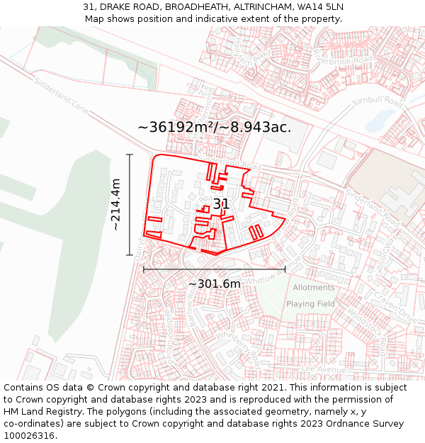 31, DRAKE ROAD, BROADHEATH, ALTRINCHAM, WA14 5LN: Plot and title map