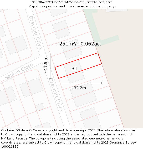31, DRAYCOTT DRIVE, MICKLEOVER, DERBY, DE3 0QE: Plot and title map