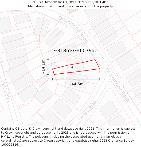 31, DRUMMOND ROAD, BOURNEMOUTH, BH1 4DR: Plot and title map