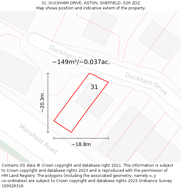 31, DUCKHAM DRIVE, ASTON, SHEFFIELD, S26 2DZ: Plot and title map
