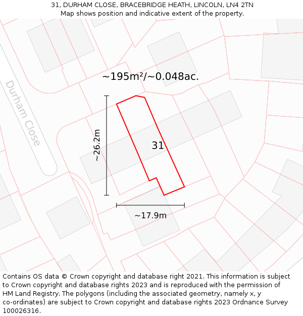 31, DURHAM CLOSE, BRACEBRIDGE HEATH, LINCOLN, LN4 2TN: Plot and title map