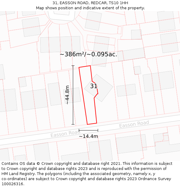 31, EASSON ROAD, REDCAR, TS10 1HH: Plot and title map
