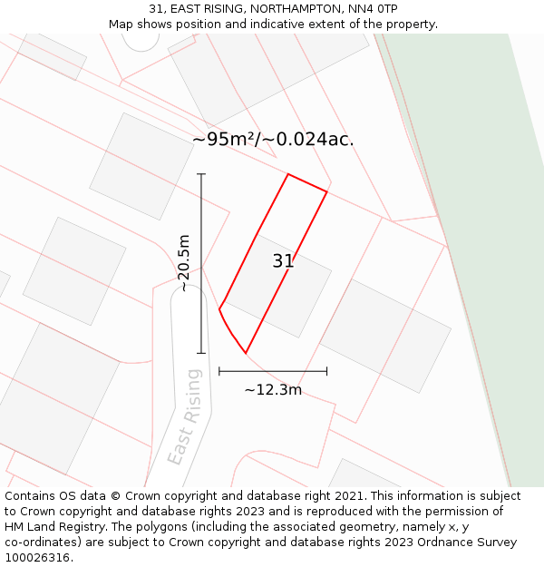 31, EAST RISING, NORTHAMPTON, NN4 0TP: Plot and title map