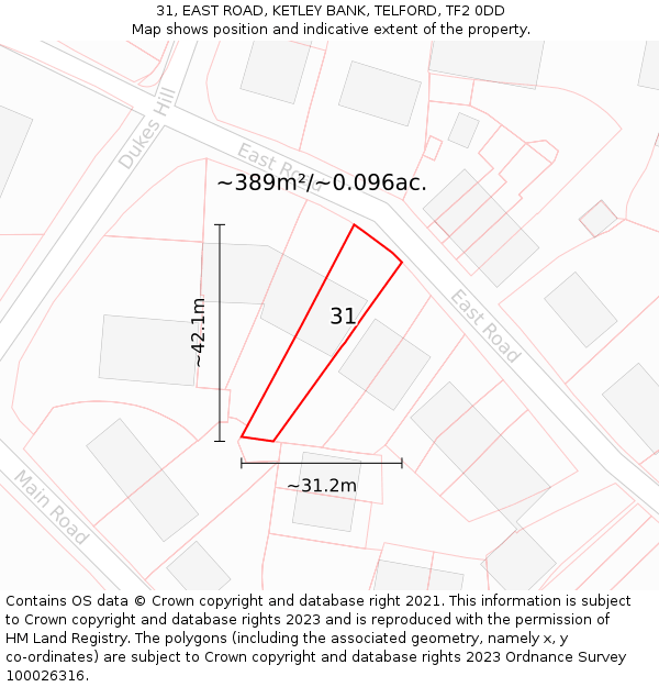 31, EAST ROAD, KETLEY BANK, TELFORD, TF2 0DD: Plot and title map