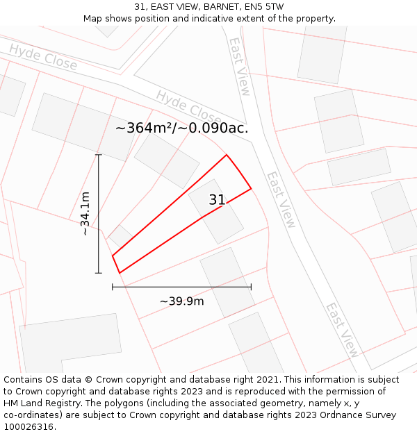 31, EAST VIEW, BARNET, EN5 5TW: Plot and title map