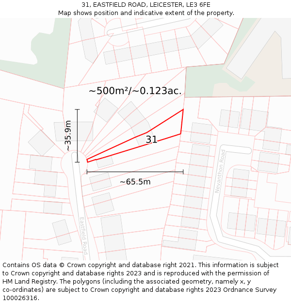 31, EASTFIELD ROAD, LEICESTER, LE3 6FE: Plot and title map