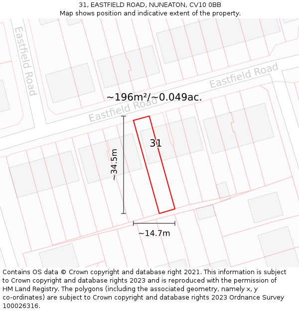 31, EASTFIELD ROAD, NUNEATON, CV10 0BB: Plot and title map