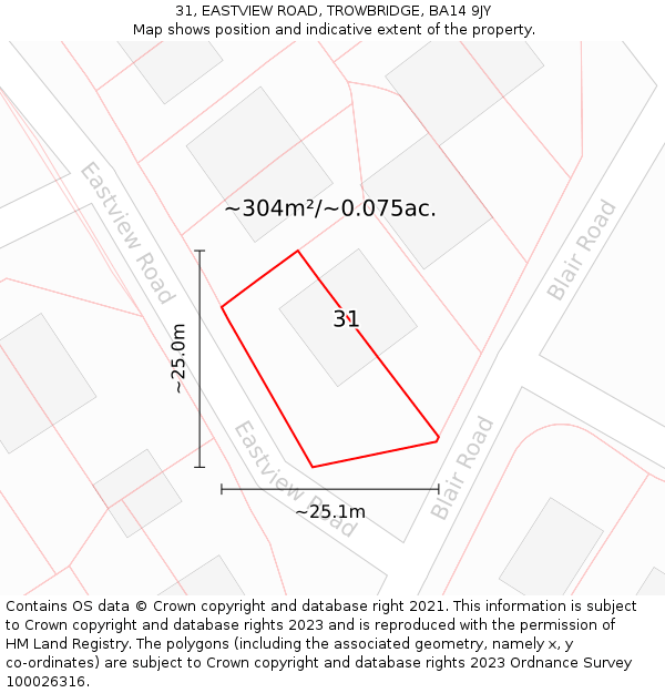 31, EASTVIEW ROAD, TROWBRIDGE, BA14 9JY: Plot and title map