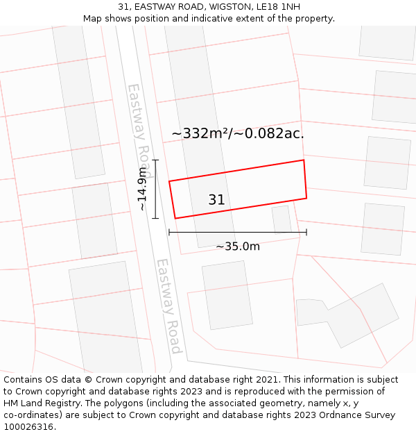 31, EASTWAY ROAD, WIGSTON, LE18 1NH: Plot and title map