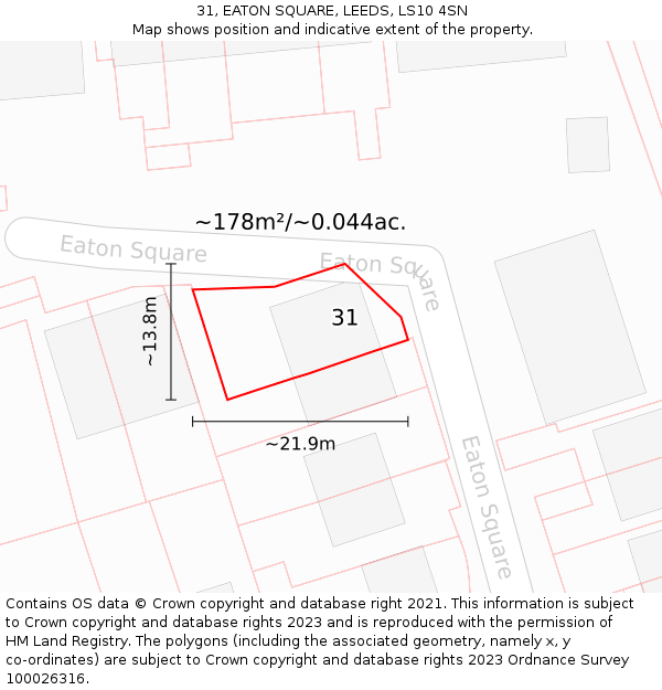 31, EATON SQUARE, LEEDS, LS10 4SN: Plot and title map
