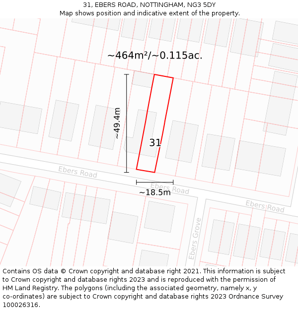 31, EBERS ROAD, NOTTINGHAM, NG3 5DY: Plot and title map