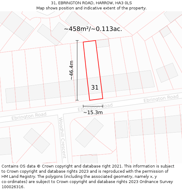 31, EBRINGTON ROAD, HARROW, HA3 0LS: Plot and title map