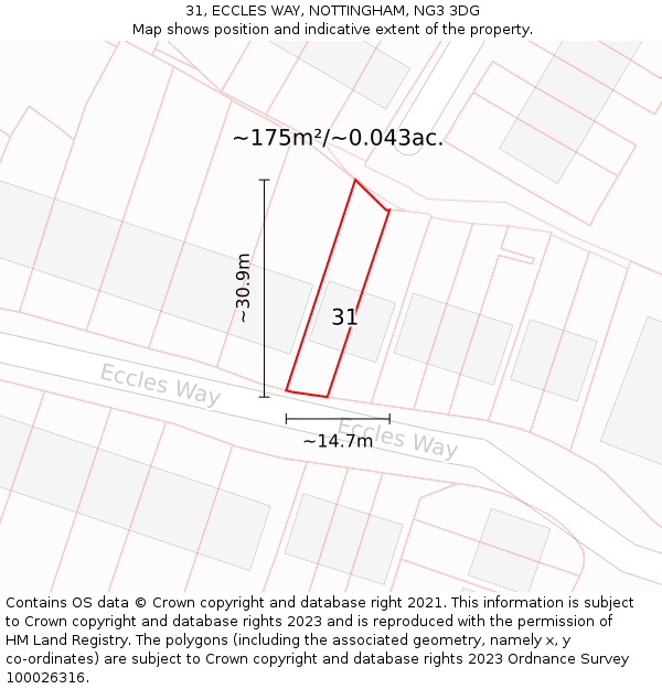 31, ECCLES WAY, NOTTINGHAM, NG3 3DG: Plot and title map