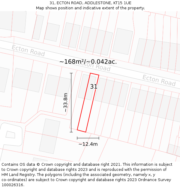 31, ECTON ROAD, ADDLESTONE, KT15 1UE: Plot and title map