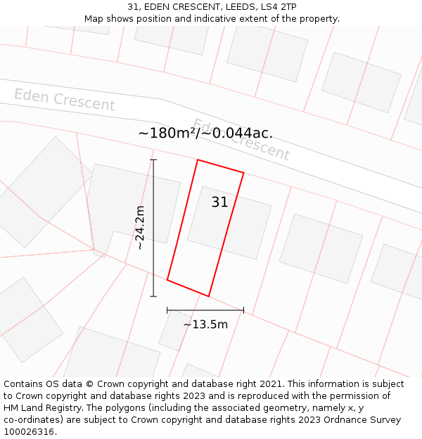 31, EDEN CRESCENT, LEEDS, LS4 2TP: Plot and title map