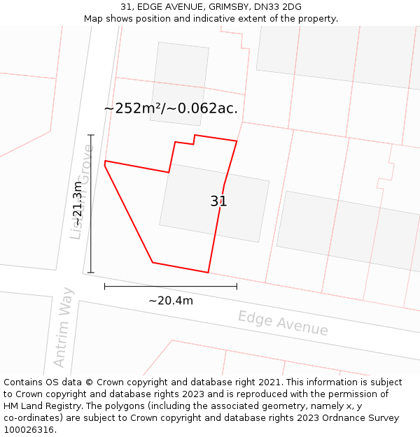 31, EDGE AVENUE, GRIMSBY, DN33 2DG: Plot and title map