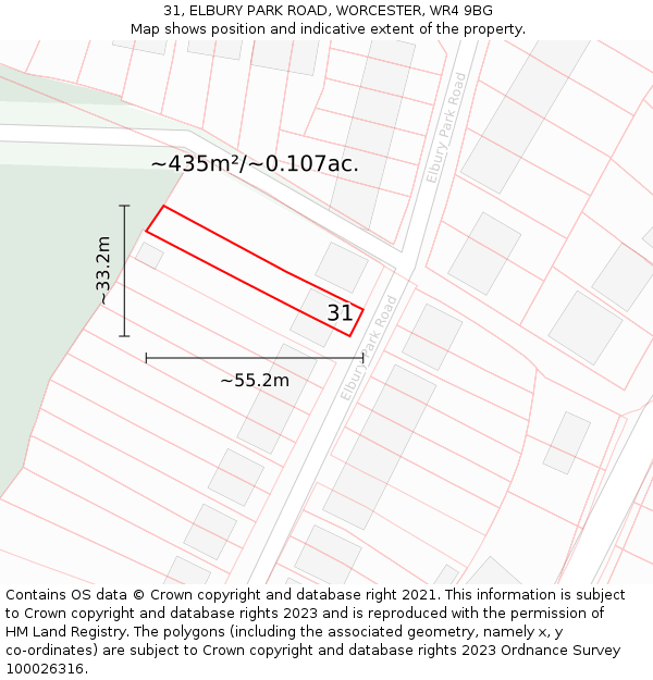 31, ELBURY PARK ROAD, WORCESTER, WR4 9BG: Plot and title map