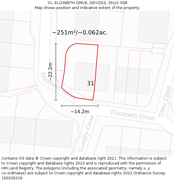 31, ELIZABETH DRIVE, DEVIZES, SN10 3SB: Plot and title map