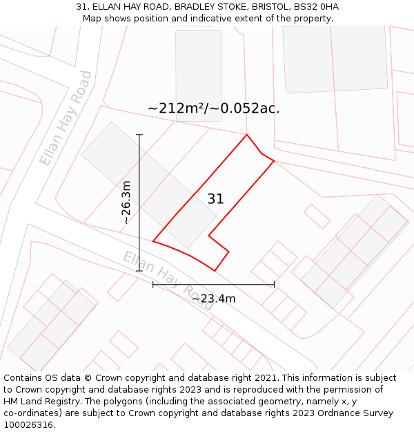 31, ELLAN HAY ROAD, BRADLEY STOKE, BRISTOL, BS32 0HA: Plot and title map