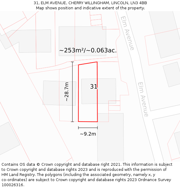 31, ELM AVENUE, CHERRY WILLINGHAM, LINCOLN, LN3 4BB: Plot and title map