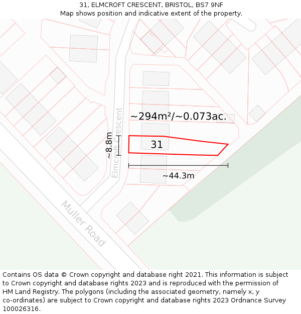 31, ELMCROFT CRESCENT, BRISTOL, BS7 9NF: Plot and title map