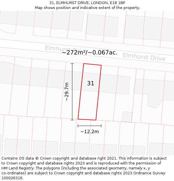 31, ELMHURST DRIVE, LONDON, E18 1BP: Plot and title map