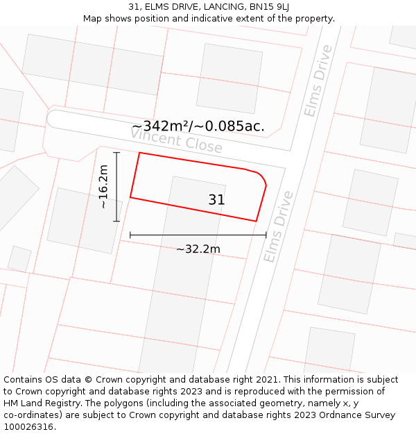 31, ELMS DRIVE, LANCING, BN15 9LJ: Plot and title map