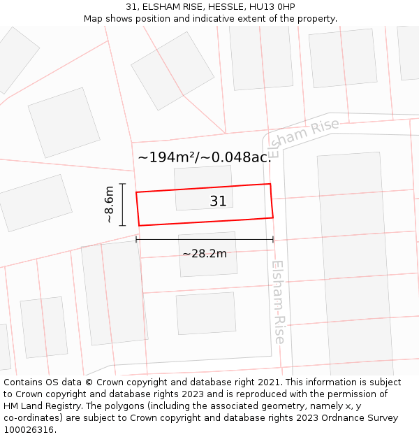 31, ELSHAM RISE, HESSLE, HU13 0HP: Plot and title map