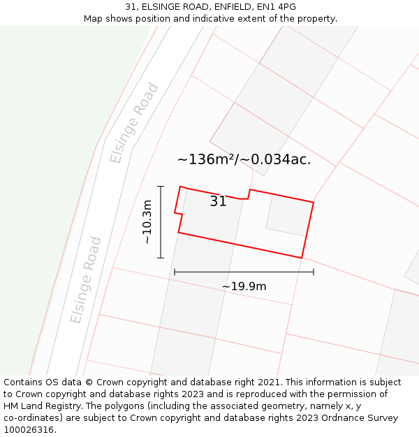 31, ELSINGE ROAD, ENFIELD, EN1 4PG: Plot and title map
