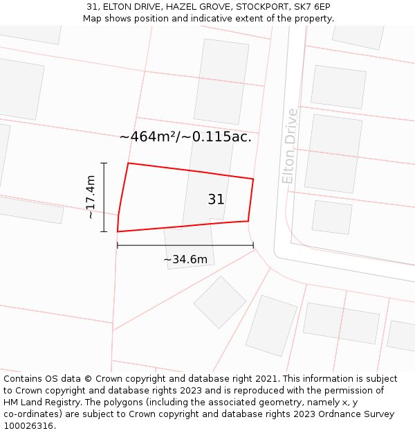 31, ELTON DRIVE, HAZEL GROVE, STOCKPORT, SK7 6EP: Plot and title map