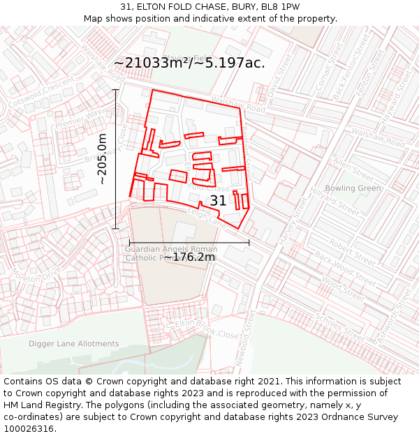 31, ELTON FOLD CHASE, BURY, BL8 1PW: Plot and title map