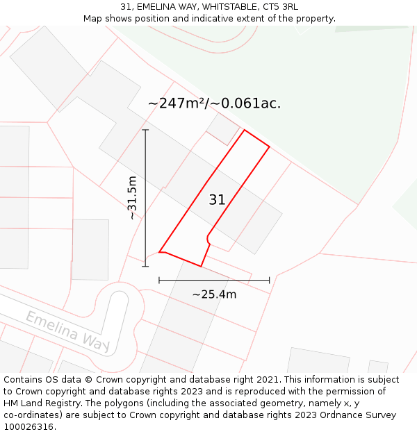 31, EMELINA WAY, WHITSTABLE, CT5 3RL: Plot and title map
