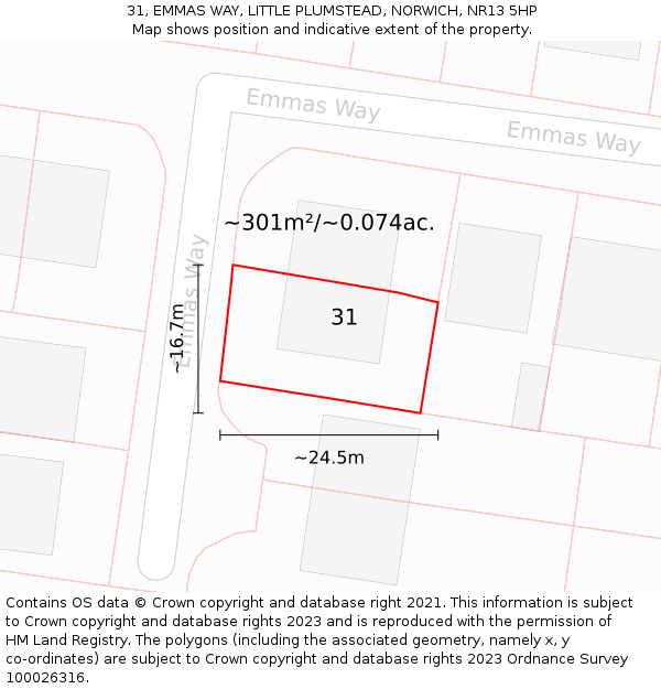 31, EMMAS WAY, LITTLE PLUMSTEAD, NORWICH, NR13 5HP: Plot and title map