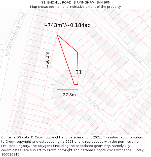 31, ENDHILL ROAD, BIRMINGHAM, B44 9RN: Plot and title map